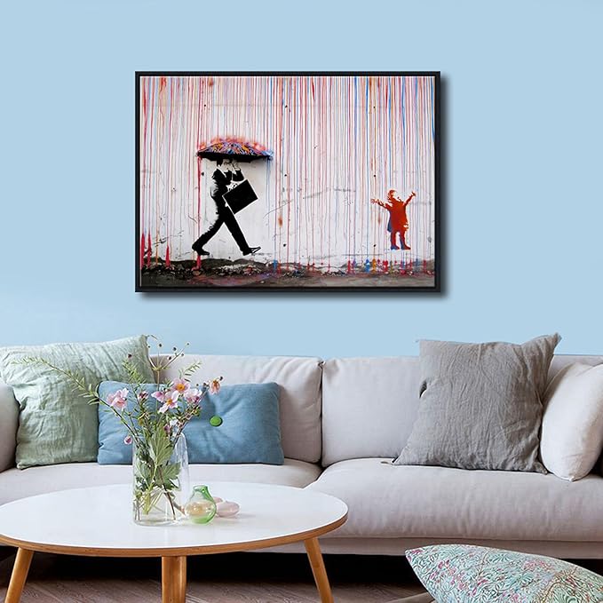 Wieco Art Framed Banksy Raining Day or Colorful Graffiti Street Famous Canvas - Image 3