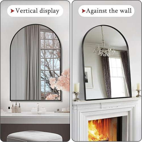 30" x 48" Black Arched Mirror, Arch Wall Mirror, Metal Frame Black Bathroom - Image 2