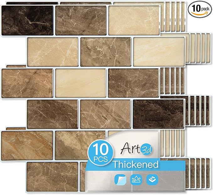 Art3d Peel and Stick Backsplash Tiles – 12"x12" Yellow Jasper Thicker Design by Art3d