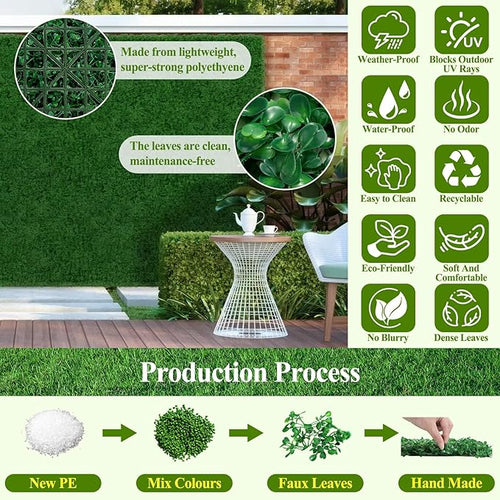 25Pcs Artificial Grass Wall Panels 10" X 10" Greenery Backdrop UV-Protected - Image 2