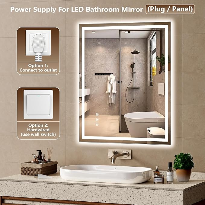 40x30 Inch LED Lighted Bathroom Mirror - Image 5