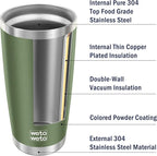 WETOWETO 20oz Insulated Stainless Steel Tumbler, Coffee Tumbler with 2 Lids and 2 Straws, Double Wall Vacuum Travel Coffee Mug, Powder Coated Leak-Proof Cup for Travel (Army Green, 1 Pack)