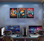 3Pcs Framed Cool Gaming Wall Art Retro Video Gamer watercolor Posters Pictures - Image 5
