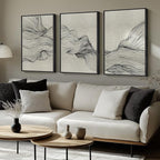 Large Framed Neutral Modern Abstract Wall Art, 3 Piece Black and Beige Canvas - Image 2