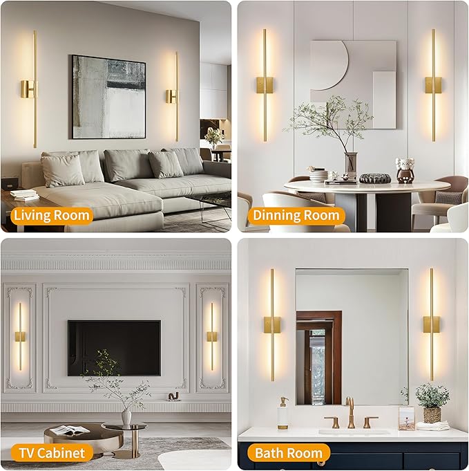 Morauroral 30″ Gold Battery Operated Wall Sconces Set of 2, Dimmable Wall - Image 4