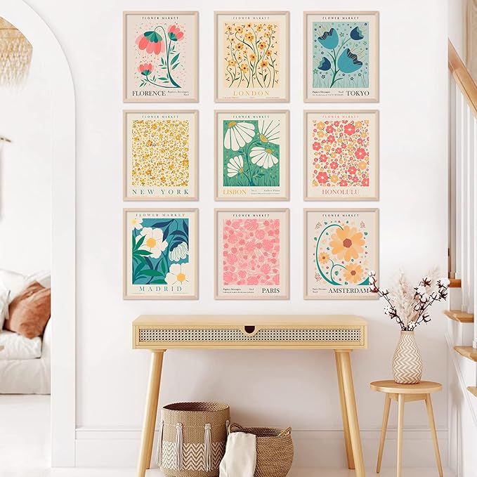 AnyDesign 9 Pcs Flower Market Decoration Matisse Wall Art Prints Floral Poster - Image 2