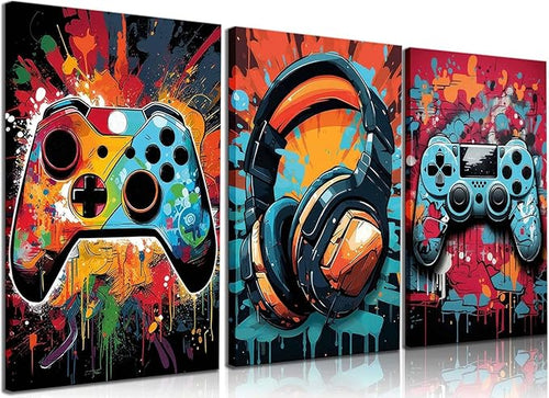 3Pcs Cool Gaming Wall Art Retro Video Game watercolor Posters Pictures Colorful by PPV