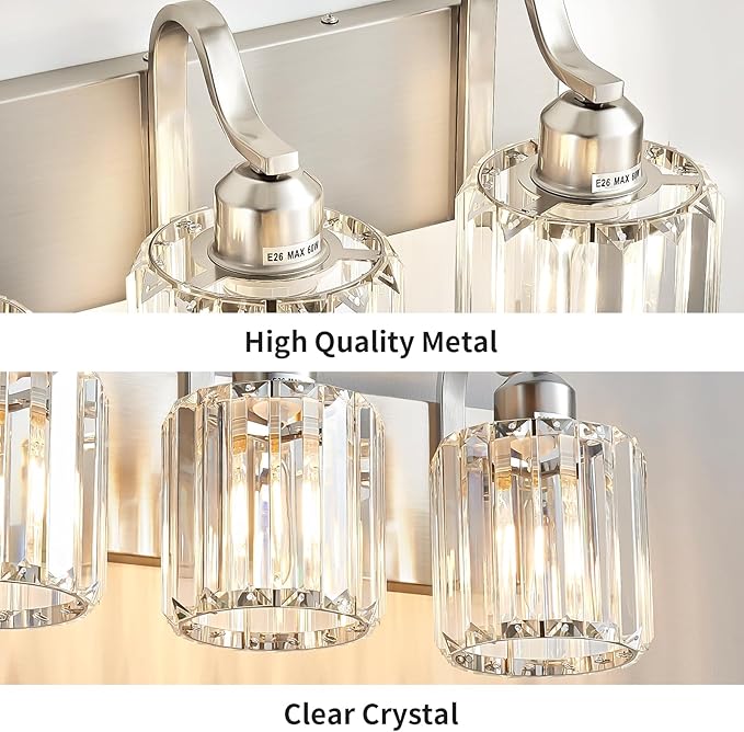 Modern Crystal Bathroom Vanity Light 5 Light Brushed Nickel Vanity Lighting - Image 3