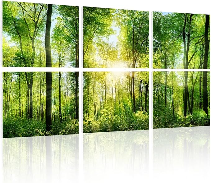 YPY Sound Proofing Panels for Walls Morning sunrise forest green trees: 6 Pack - Image 3