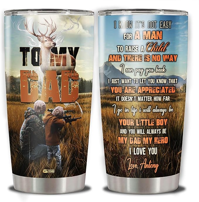 WAZONE Personalized To My Dad Hunting Deer Tumbler Custom Name Partners for Life Sayings Gifts Birthday Christmas Presents For Dads Father Insulated Cup Stainless Steel 20 30oz Travel Mug