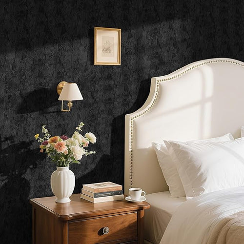 17.7"x317" Black Velvet Wallpaper Peel and Stick Velvet Fabric Wallpaper Soft - Image 2
