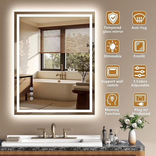 30x36 Inch LED Lighted Bathroom Mirror - Image 2
