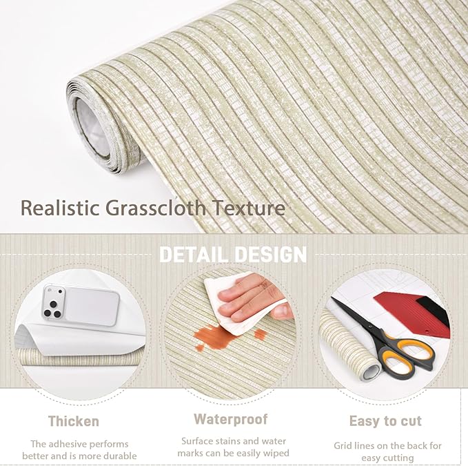 MelunMer Grasscloth Peel and Stick Wallpaper 17.3"x197", Contact Paper - Image 4