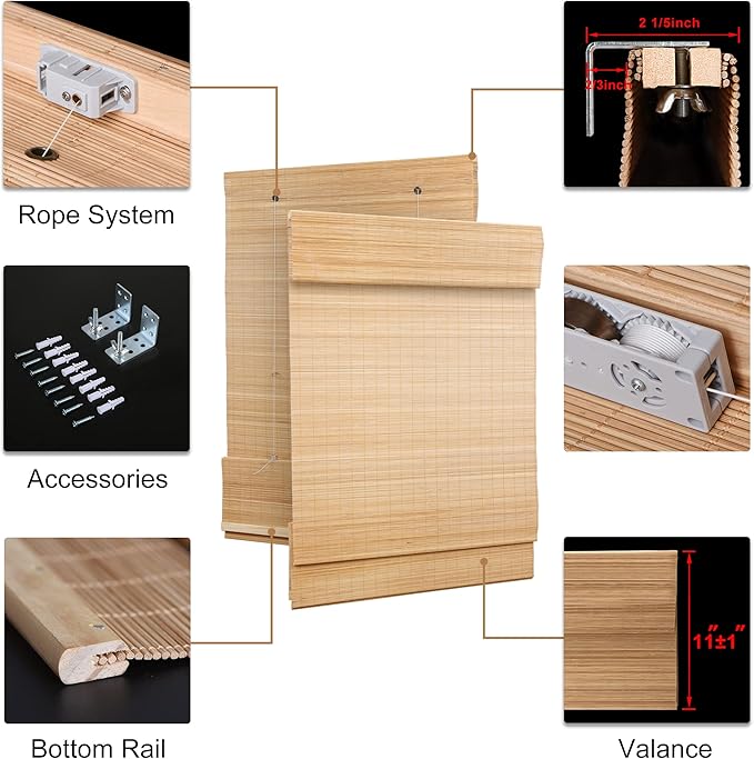 LazBlinds Cordless Bamboo Roman Shades, Light Filtering Window Treatment - Image 5