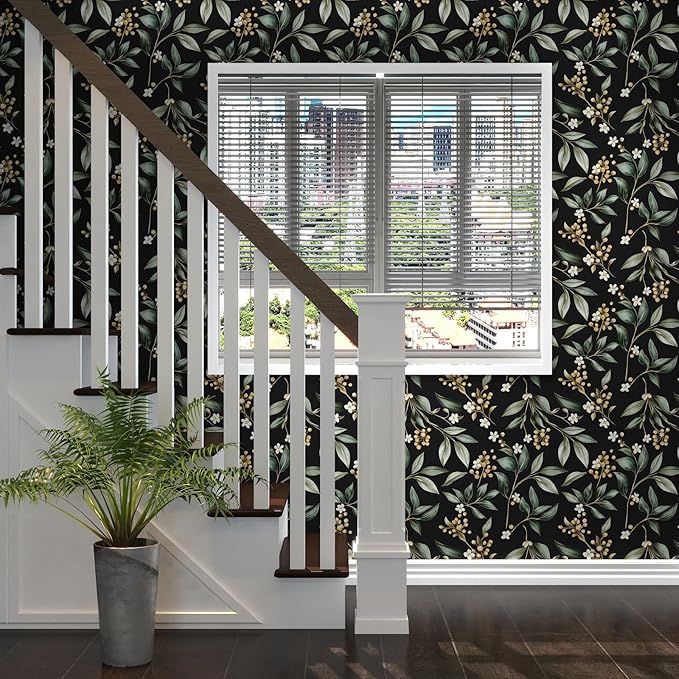 Vintage Leaf Peelable Wallpaper, Vinyl Wall Paper Dark Green Wall Cover Decor - Image 4