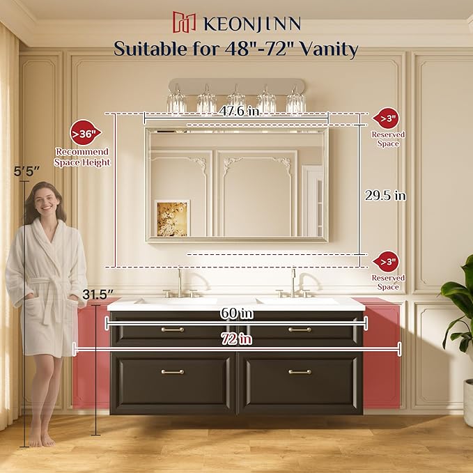 Keonjinn 48" x 30" Brushed Gold Bathroom Mirrors - Image 5