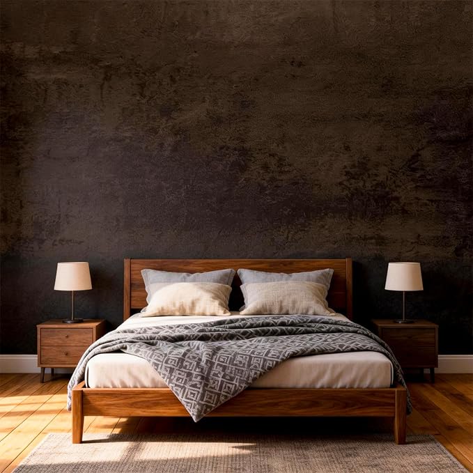 Coffee Brown Peel and Stick Wallpaper Concrete 16''x354'' Caramel Limewash - Image 2