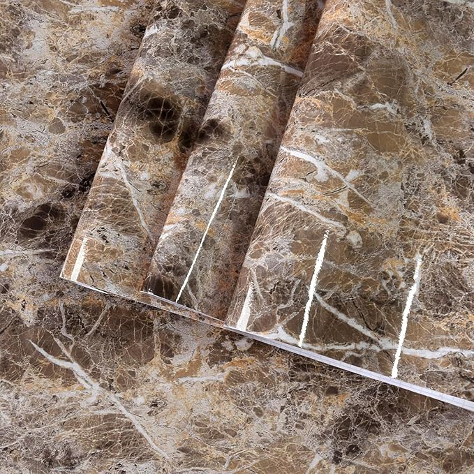 BAYYA Extra Wide Marble Granite Peel and Stick Wallpaper Brown Thicken by BAYYAPeelandStickWallpaper