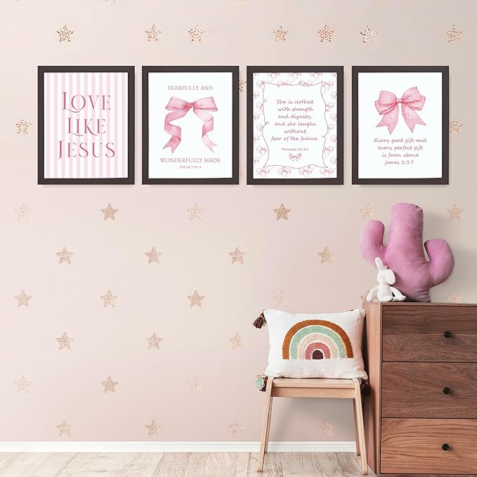 LARTSFRO Coquette Pink Bow Jesus Wall Art Decor Posters, Inspirational Bible - Image 3