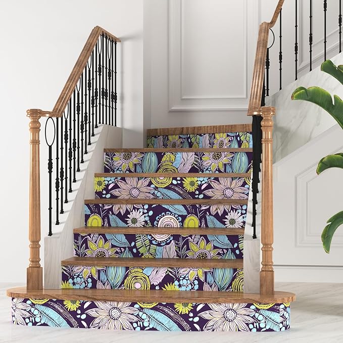 Purple Boho Wallpaper Peel and Stick, Vintage Yellow Floral Contact Paper 17.5" - Image 5