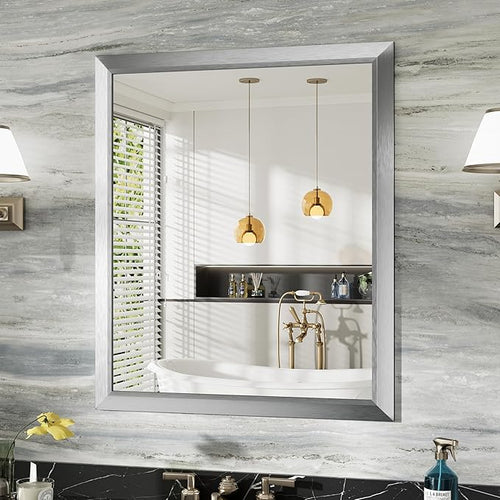 36x30 Inch Brushed Silver Bathroom Mirror by Briivuemodernmirrors