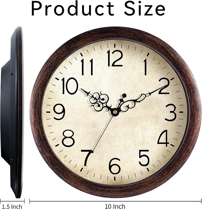 KECYET Wall Clock 10 Inch Vintage Wall Clocks Battery Operated Quartz Silent - Image 9