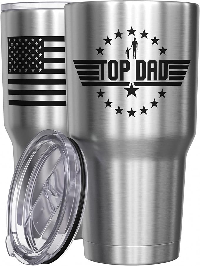 We The People Holsters - Top Dad - Coffee Tumbler - American Flag Coffee Travel Mug - Engraved Tumbler - Double Insulated Tumbler - 30 oz