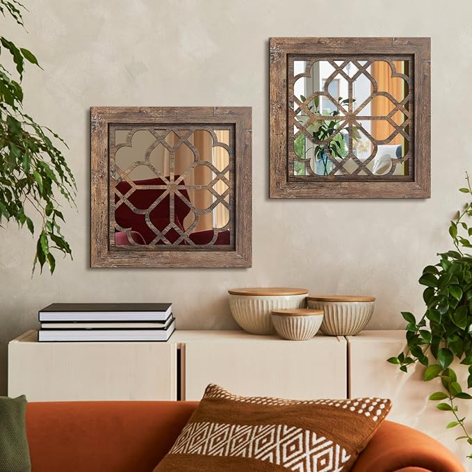 Boho Wall Mirror Decor, Square Shatterproof Vintage Style Mirrors - Image 2
