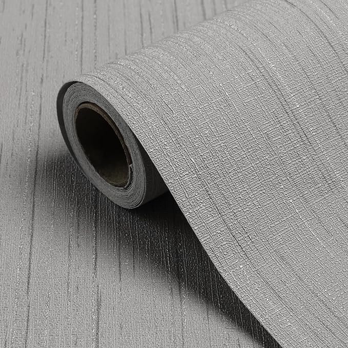 Grey Grasscloth Peel and Stick Wallpaper 15.7" X 120" Textured Self-Adhesive by Biyoeepeelstickwallpaper