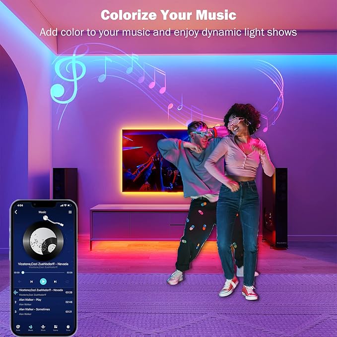 Leeleberd Led Lights for Bedroom 100 ft Music Sync Color Changing RGB Led Strip - Image 4