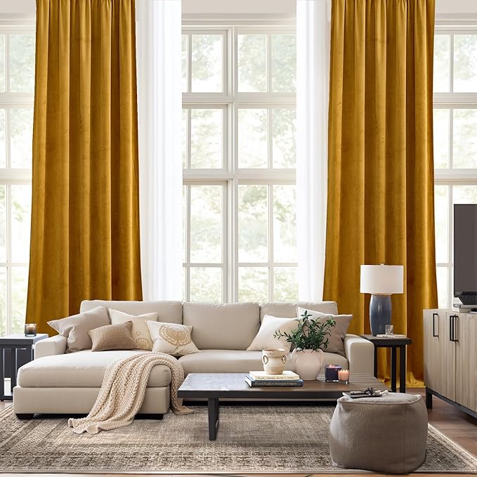 NICETOWN Mustard Gold Velvet Curtains 96 inch Long - Image 9