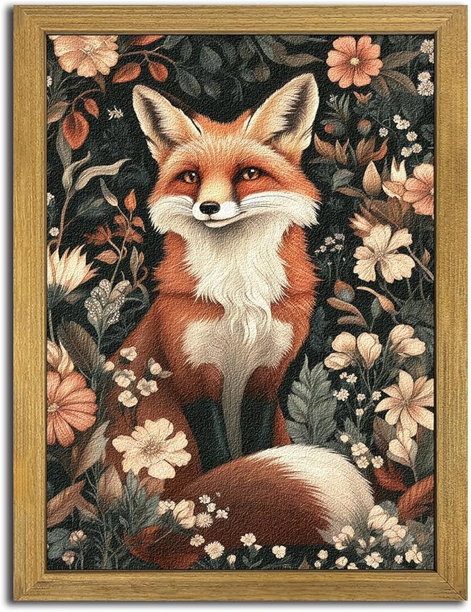 Framed 3D Textured Vintage Wall Art, Hand Drawn Sandstone Fox Wall Decor by Unknown