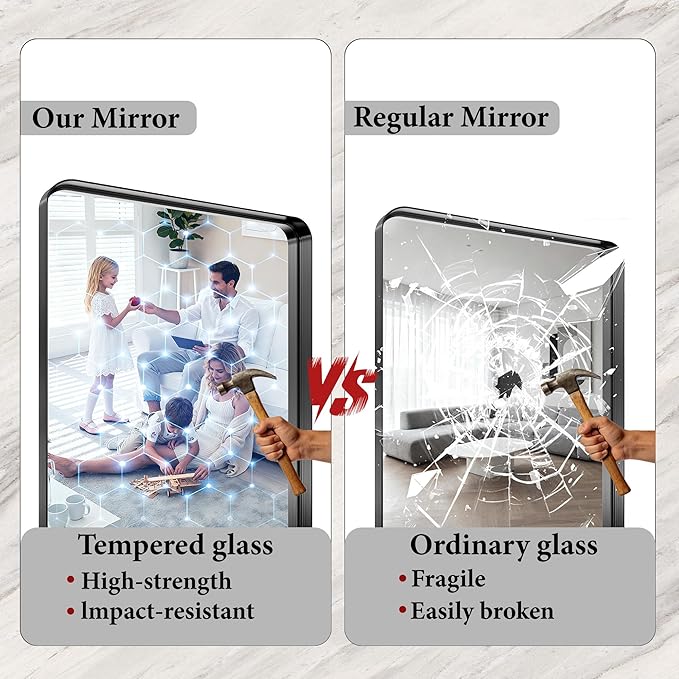 48X30 Inch Black Metal Framed Bathroom Mirror - Image 5