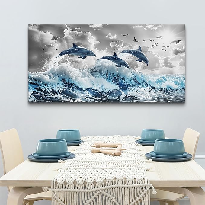 Wapluam Large Wall Art For Bedroom Blue Waves Of The Sea Wall Pictures Artwork - Image 6