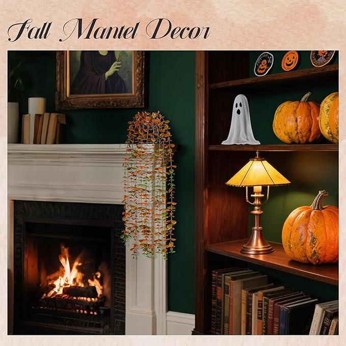 Der Rose 1Pcs Fake Fall Plants Hanging Orange Artificial Potted Faux Eucalyptus - Image 6