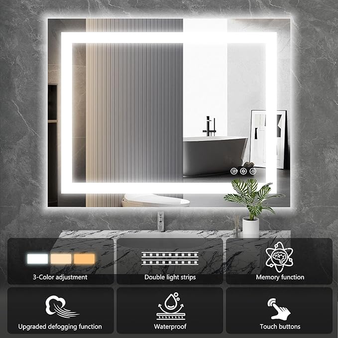 Sweetcrispy 32"x40" Smart Anti-Fog LED Bathroom Mirror - Image 4