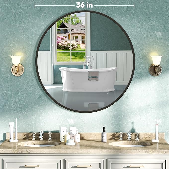 NEWBULIG Round Bathroom Mirror for Over Sink, 36 Inch Wall Mount Vanity Circle - Image 2