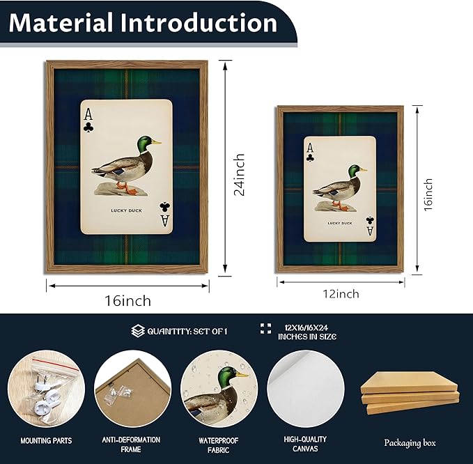 Framed Vintage Mallard Duck Wall Art, Country Lucky Duck Wildlife Poker Wall - Image 3