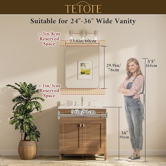 TETOTE Black Framed Bathroom Mirror, 24 x 30 Inch Matte Metal Frame Vanity - Image 7
