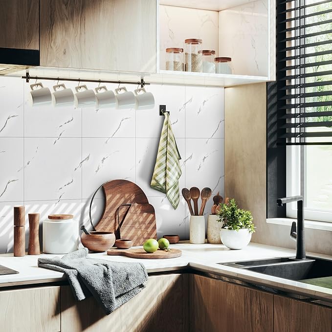 Vieshful 10pcs Peel and Stick Backsplash Tile，12"x12" Self Adhesive Marble Tile - Image 2