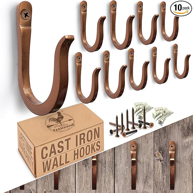 Antique Copper Railroad Spike Cast Iron Hooks Handmade Blacksmith, Wall Mounted by MyFancyFarmhouse