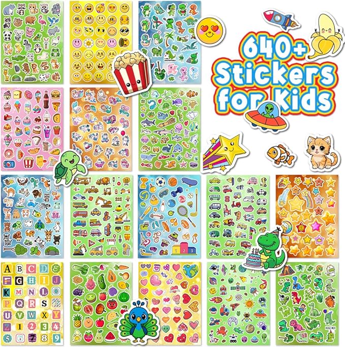 BEATRI 640+ Adorable Stickers for Kids – 18 Sheets of Fun & Colorful Designs – Perfect for Gifts, for Crafts, Rewards Charts, Classroom & Party Favors