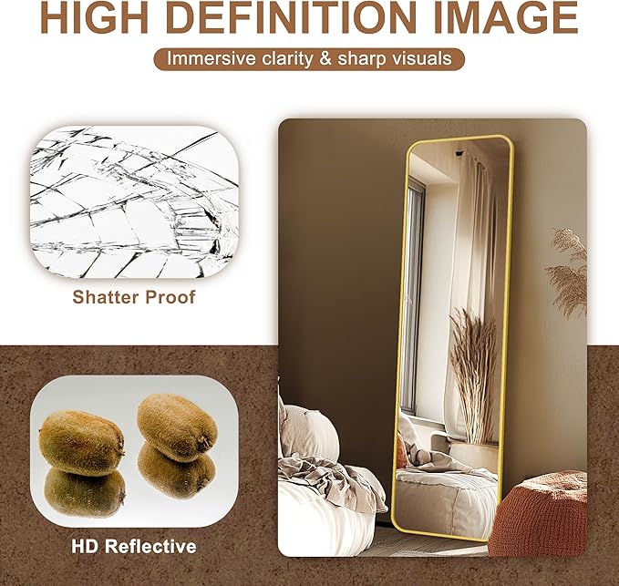 Delma Full Length Mirror, Wall Mounted, Freestanding or Leaning, Rounded - Image 5