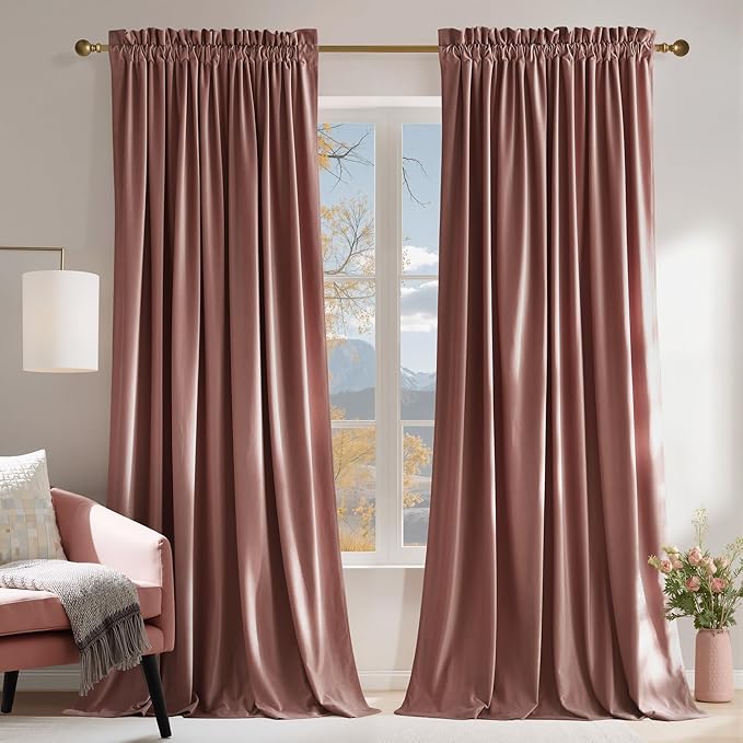 NICETOWN Dusty Rose Pink Velvet Curtains 96 inches Long by NICETOWN
