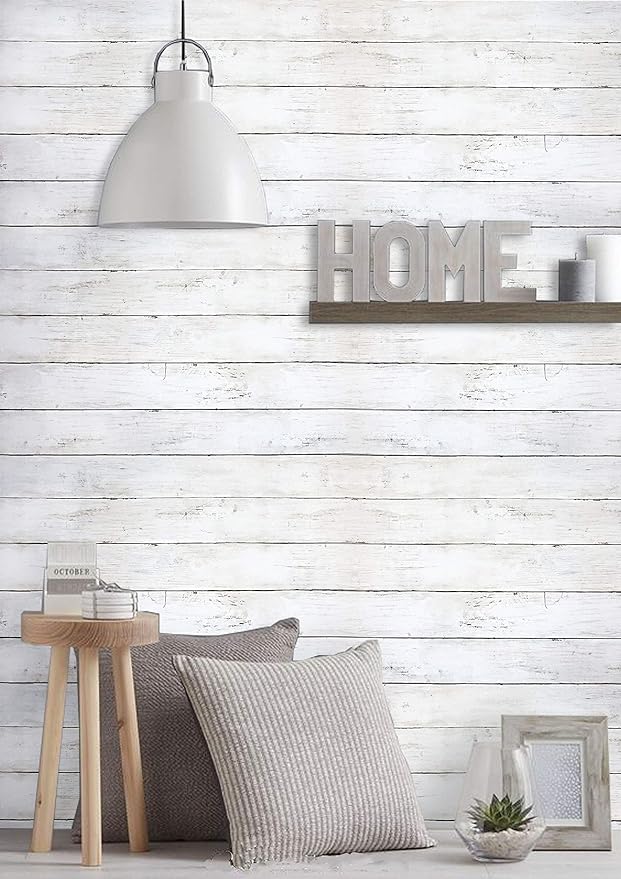 CiCiwind 590 in x17.7 in White Wood Peel and Stick Wallpaper Removable Vintage - Image 4