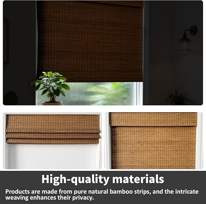Cordless Bamboo Roman Shades 40x48in, Light Filtering Bamboo Blinds - Image 4
