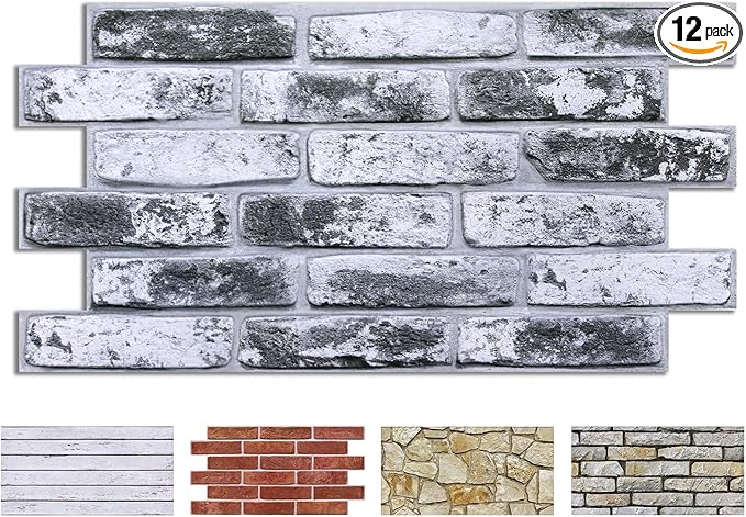 COMSTICKC 3D Gray Faux Brick Wall Panel, Peel and Stick Wall Covering, Not Real by COMSTICKCDECOR