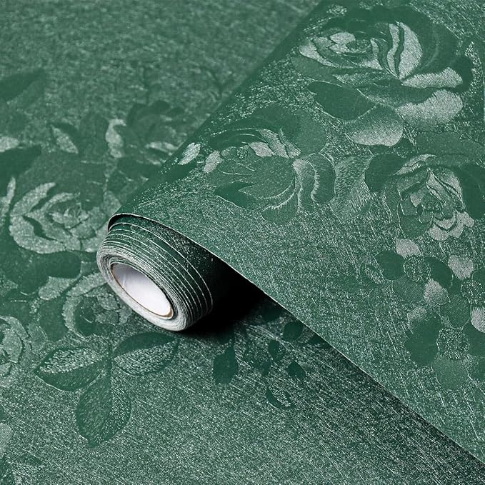 Dark Green Wallpaper Embossed Floral Peel and Stick Wallpaper 197inL78.7inW by VisitTheLativo
