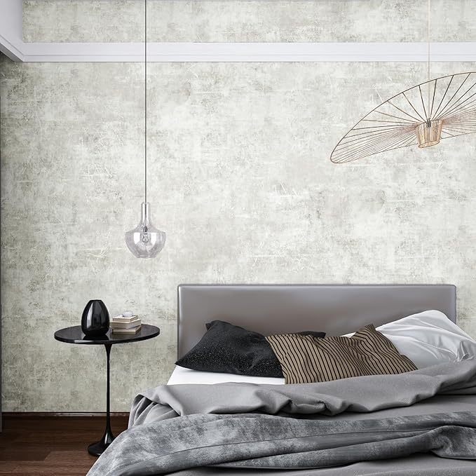 VEELIKE Distressed Concrete Wallpaper Peel and Stick Light Grey Limewash - Image 6