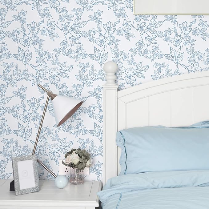 Ismoon Floral Wallpaper Peel and Stick Blue and White Contact Paper Vintage - Image 4